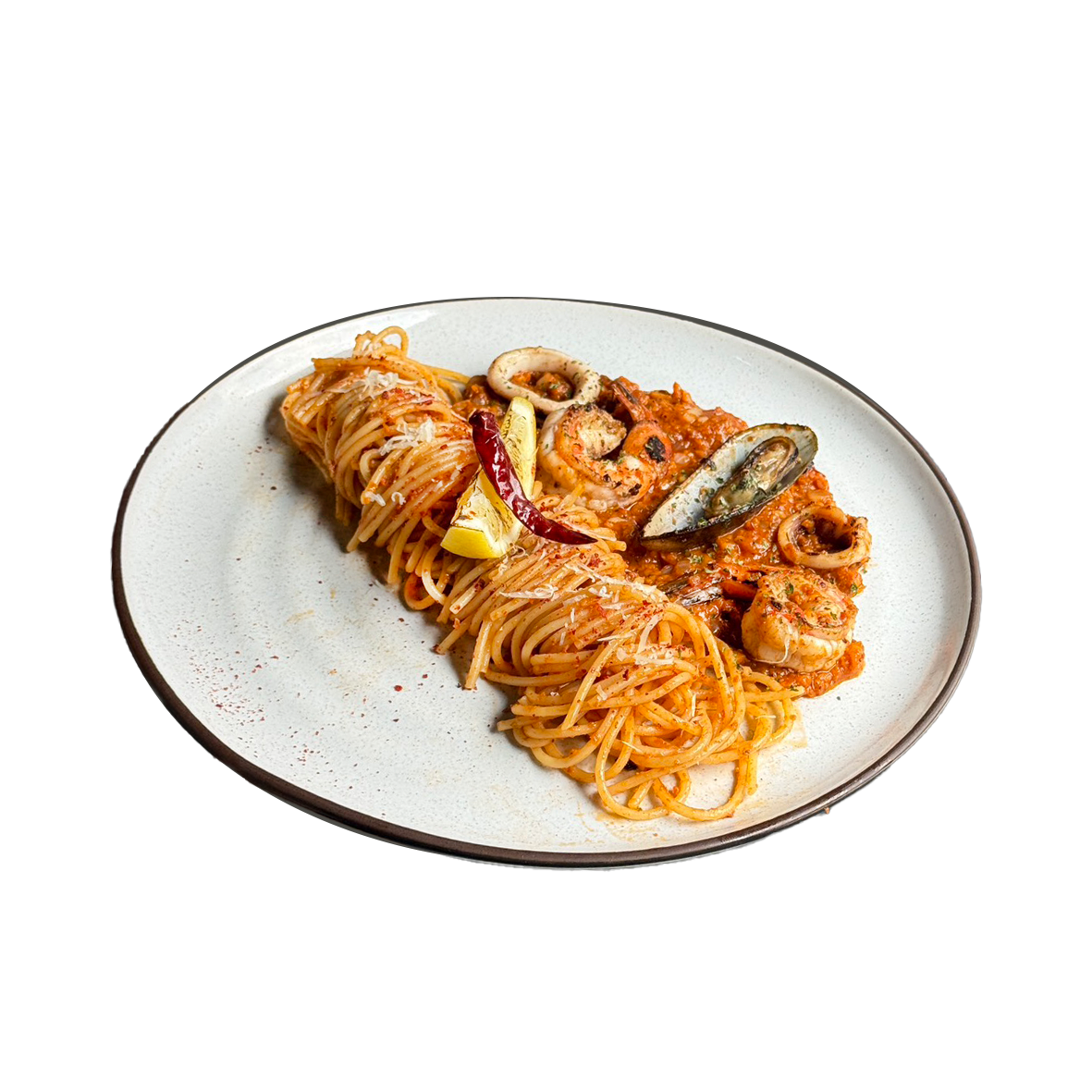 seafood arrabbiata spaghetti